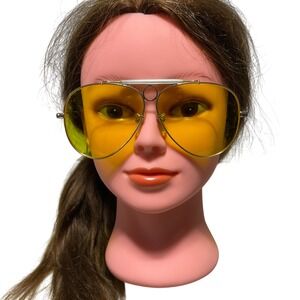 Tasco Aviator Pilot Shooter‎ Sunglasses Yellow Lens Gold Metal Frame Vtg